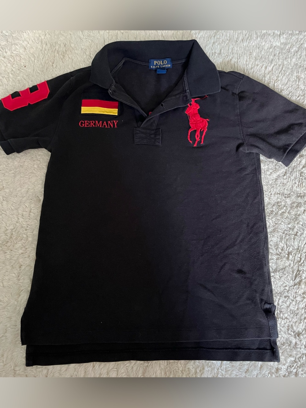 RARE! Cheif Keef Style Polo by Ralph Lauren with Black Red Logo and Germany Flag
